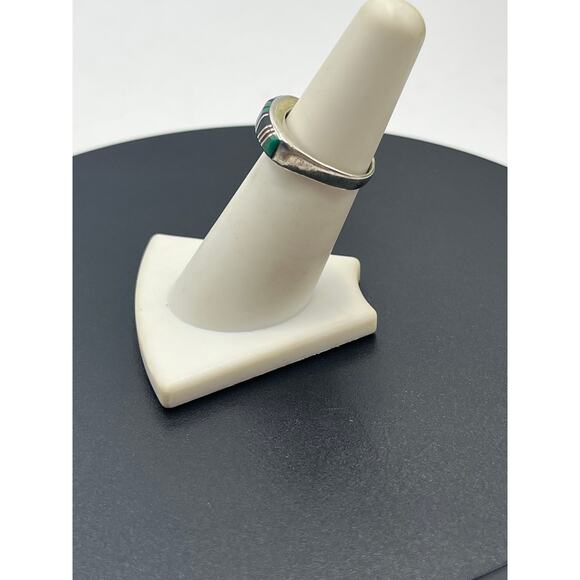 Vintage Zuni Style Sterling Multi-Stone Inlay Turquoise Lapis Malachite Ring 6 - Picture 5 of 10